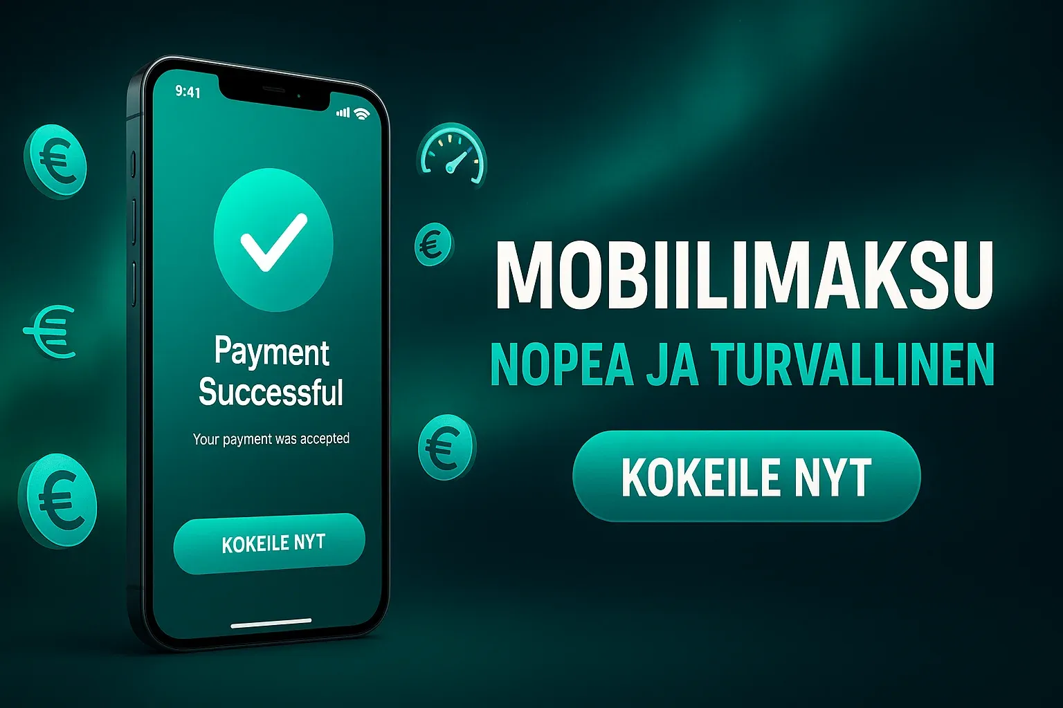 Fotorealistinen suomalainen kasinobanneri mobiilimaksun vahvistusnäytöllä ja CTA-painikkeella